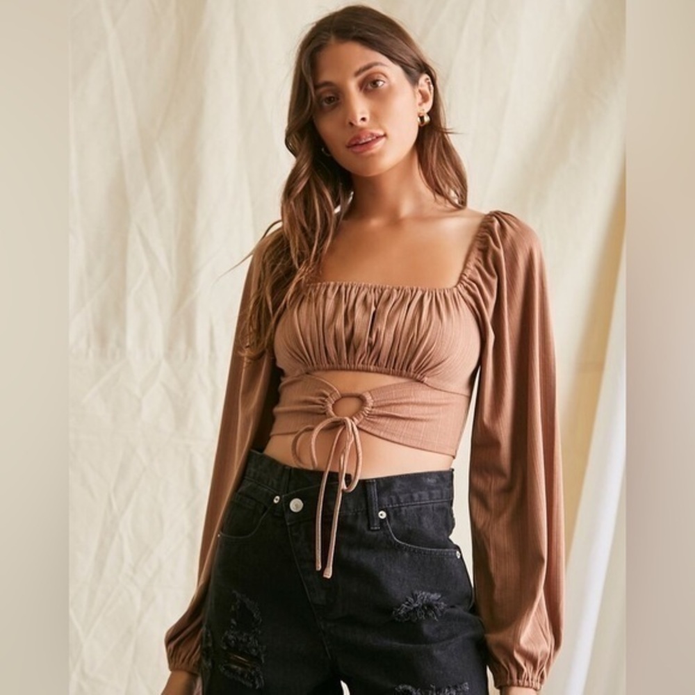 Forever 21 Lantern Sleeve Tie Crop top
